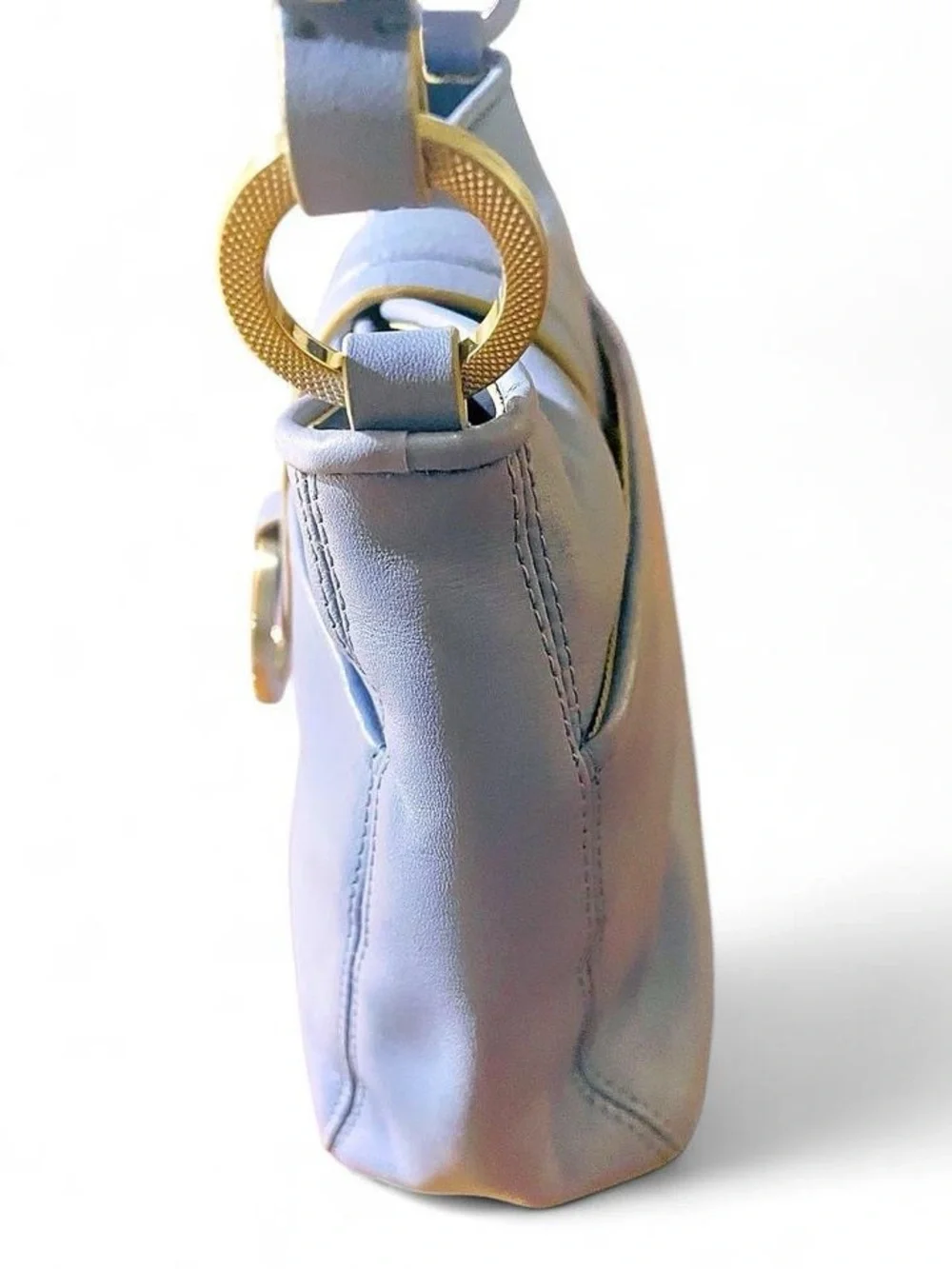 Vintage Ann Taylor Periwinkle Blue Leather Hobo Bag Silver Ring Y2K